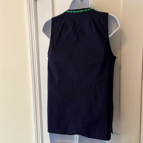 J Crew Sleeveless Embroidered Tassel Tank Top Size 0 Navy Blue Green Preppy Boho - Picture 6 of 17